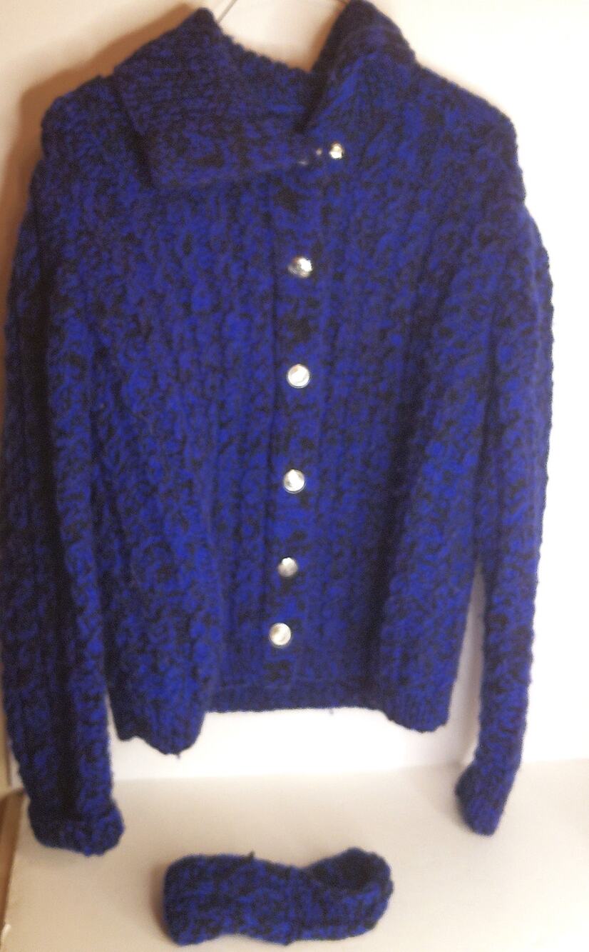 Vintage Handmade Chunky Knit Cardigan Shacket Sweater With Headband READ